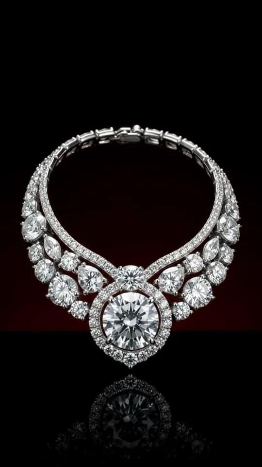Diamond collar on black marble and velvet