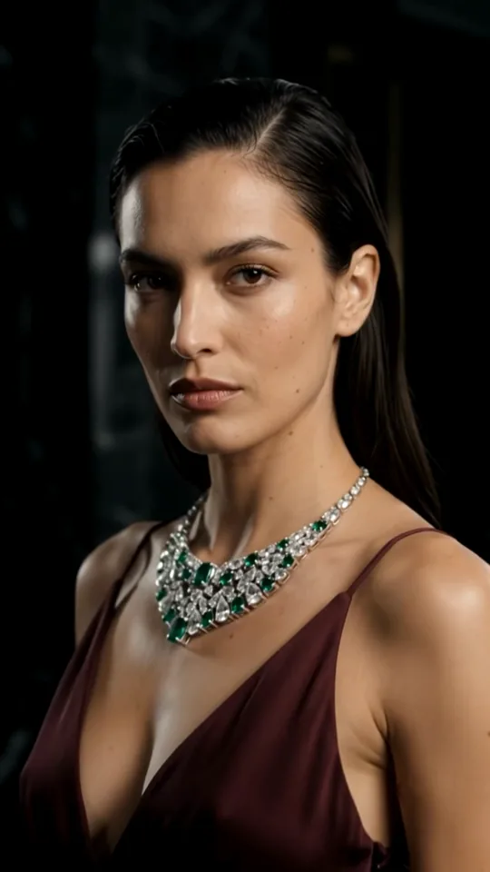 Green-stone and diamond collar, burgundy and black