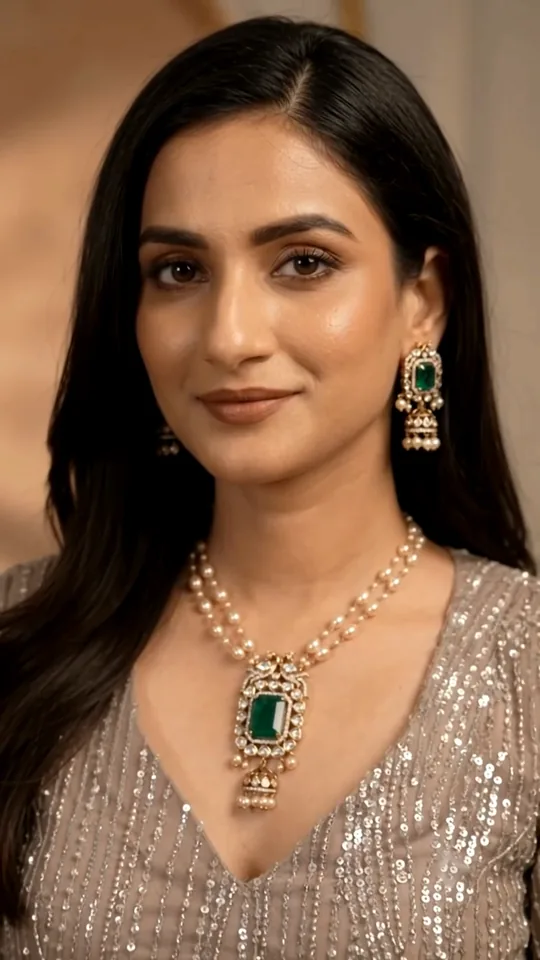 Pearl and green-stone set with earrings