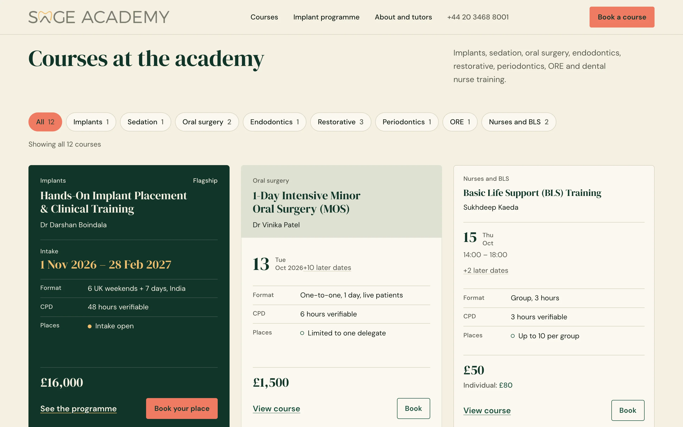 Sage Academy redesign: Courses at the academy, with category filters and course cards