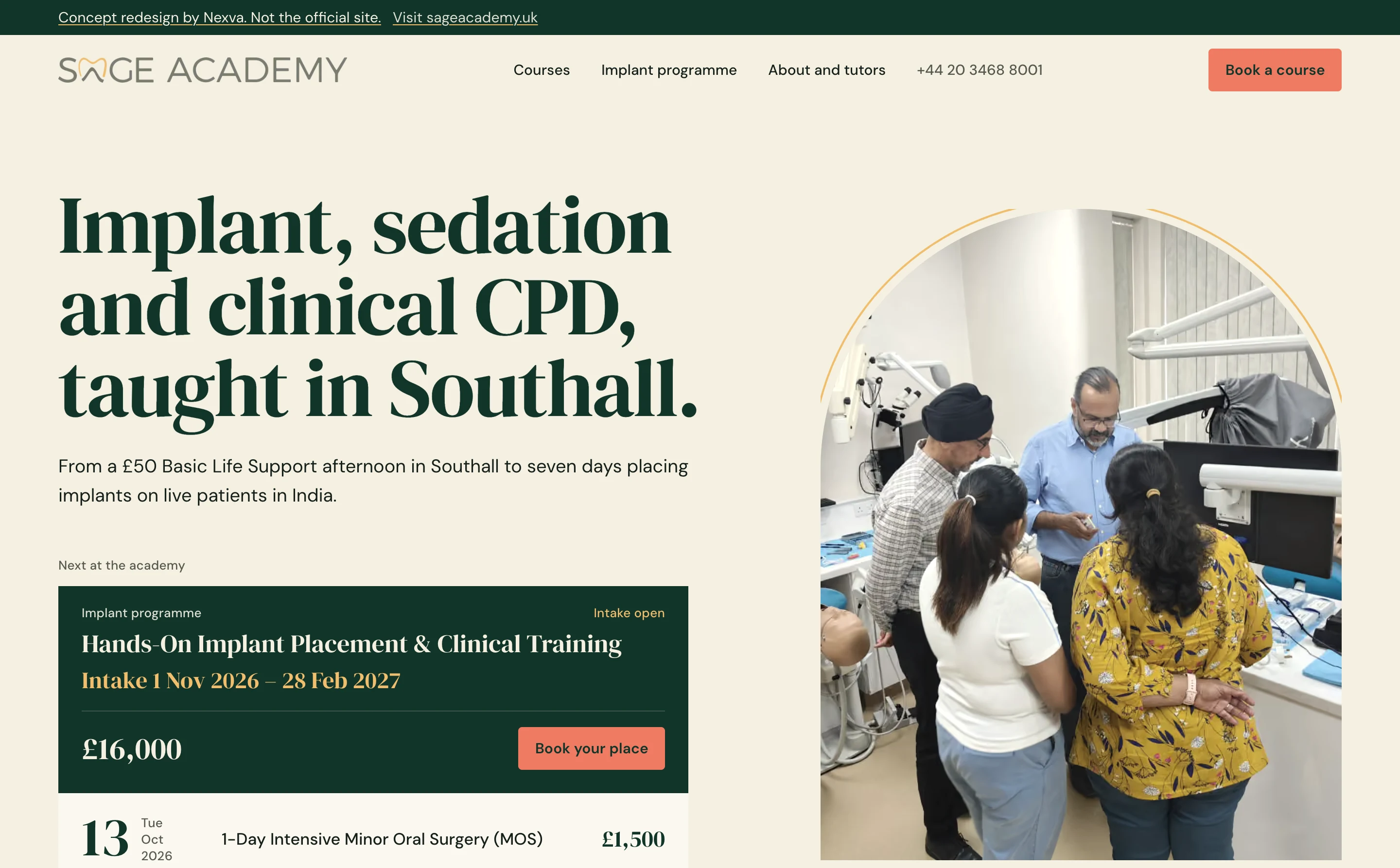 Sage Academy: the first screen of the site on desktop