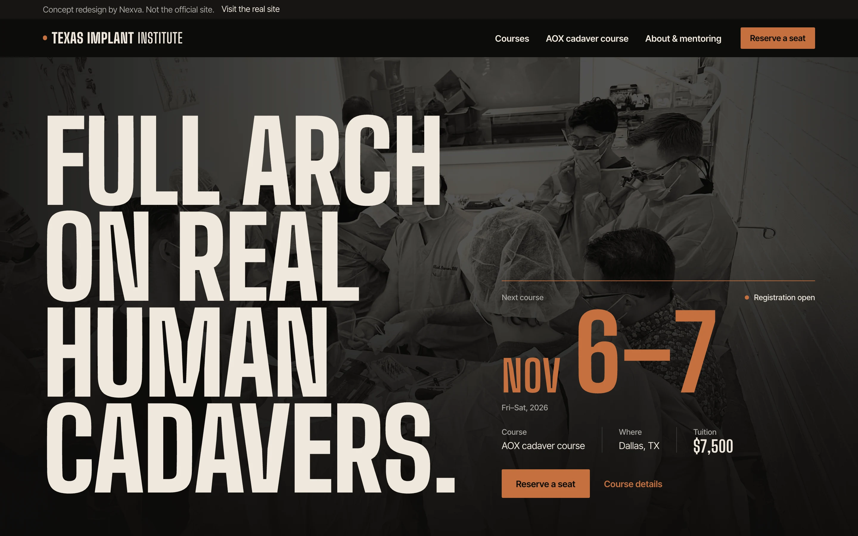 Texas Implant Institute: the first screen of the site on desktop