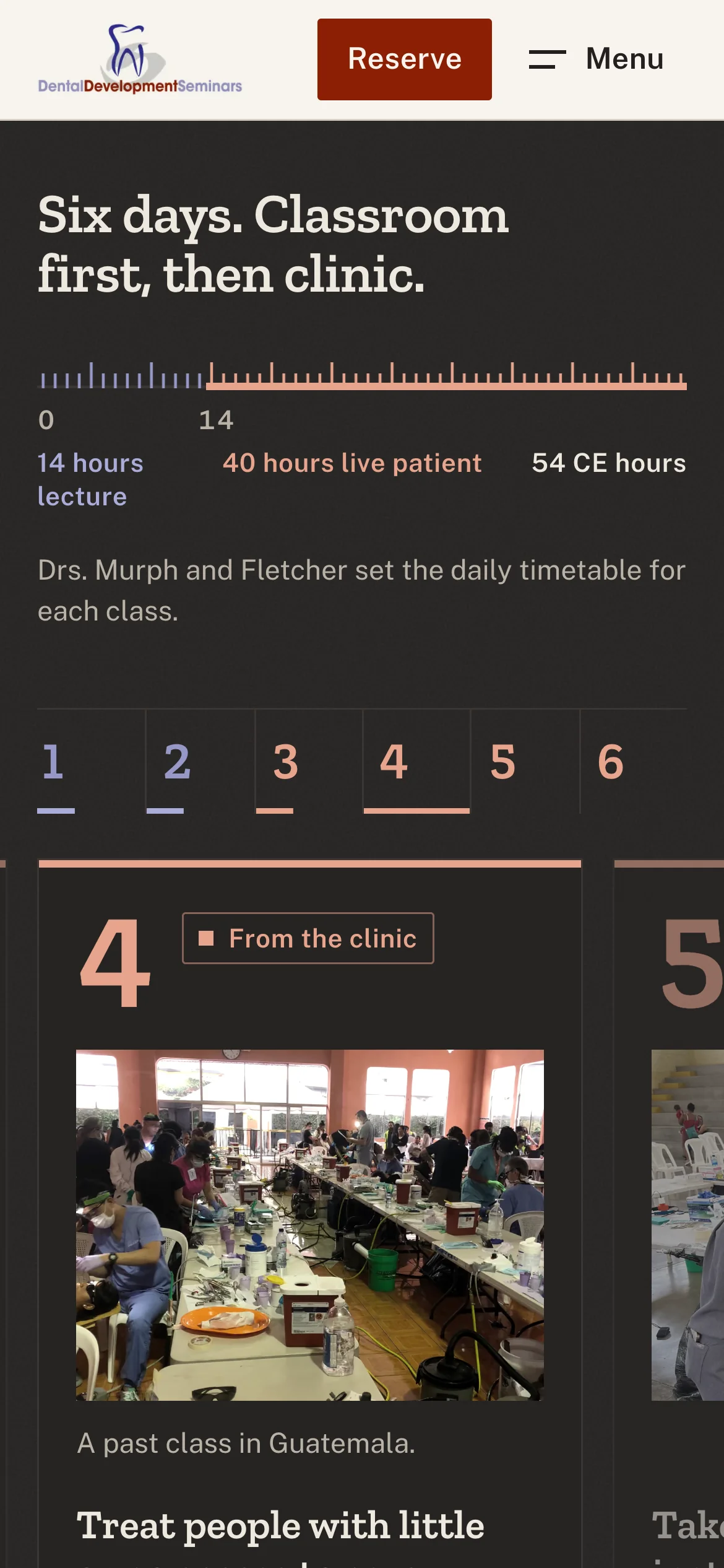 Dental Development Seminars redesign on a phone: day 4 of the six-day class